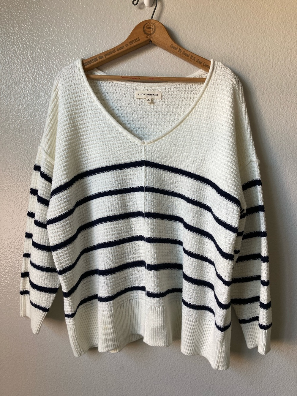 Lucky Brand v neck stripe drop shoulder relaxed fit sz 1X